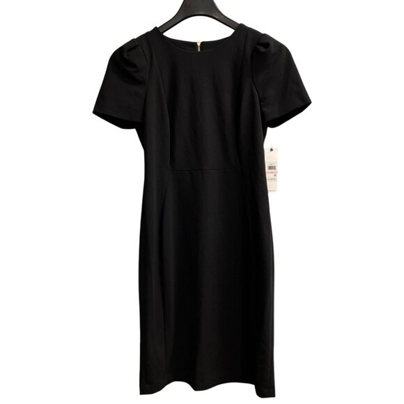 Calvin Klein Dress Womens 10 Black Seamed Sheath Scuba Knit Crepe Capsule Office - Picture 1 of 9